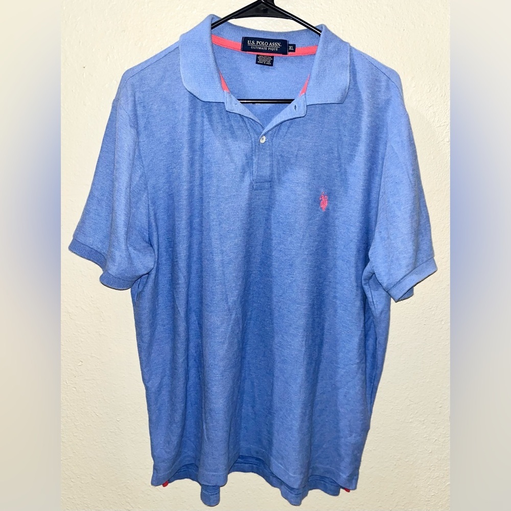 US‎ Polo Assn Light Blue Men’s Short Sleeve Shirt Size XL Polo Golf EUC